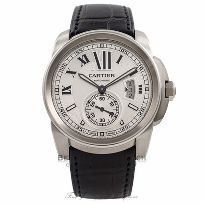 Cartier Calibre De Cartier 42MM Stainless Steel Black Alligator Strap W7100037 D55S75 - Beverly Hills Watch Company Watch Store