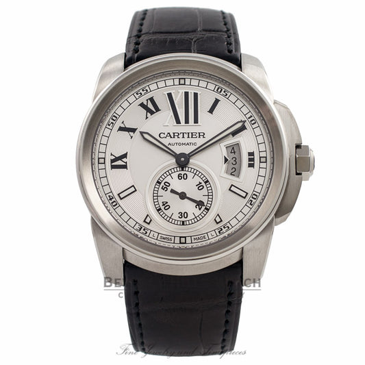Cartier Calibre De Cartier 42MM Stainless Steel Black Alligator Strap W7100037 D55S75 - Beverly Hills Watch Company Watch Store