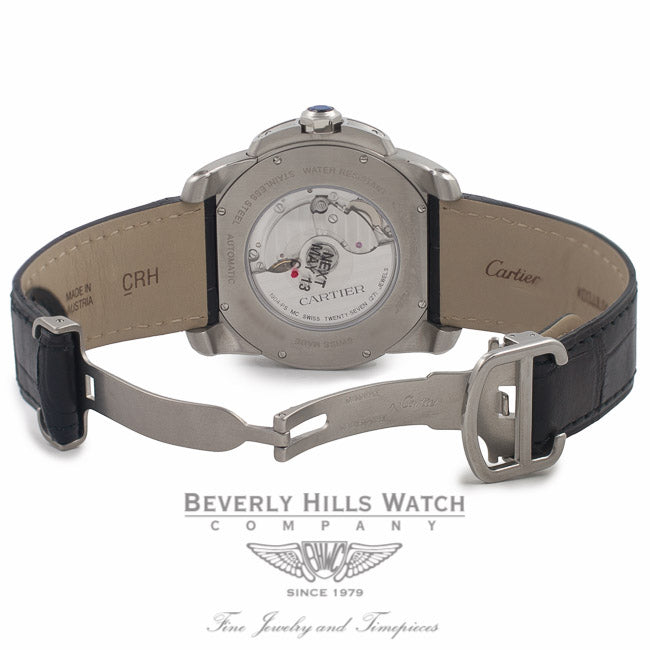 Cartier Calibre De Cartier 42MM Stainless Steel Black Alligator Strap W7100037 D55S75 - Beverly Hills Watch Company Watch Store