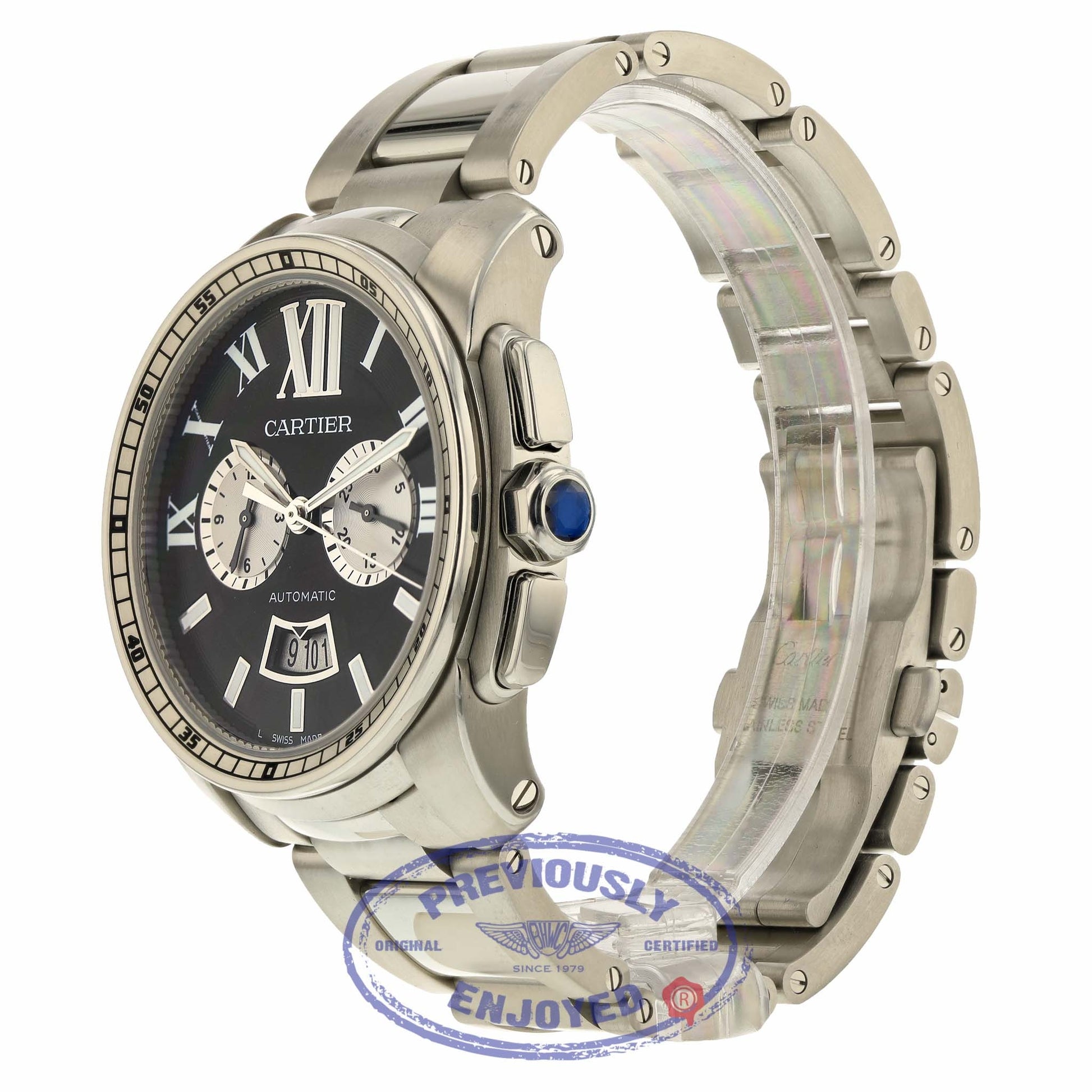 Cartier Calibre De Cartier 42mm Chronograph Black Dial Stainless Steel W7100061 2MKXMA - Beverly Hills Watch Company