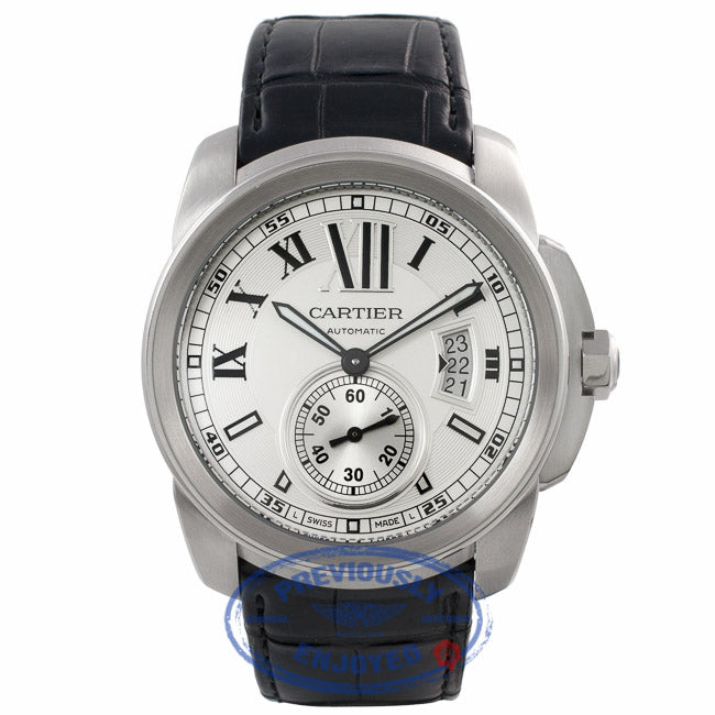 Cartier Calibre De Cartier 42MM Stainless Steel Black Alligator Strap W7100037 EV6HJT - Beverly Hills Watch Company