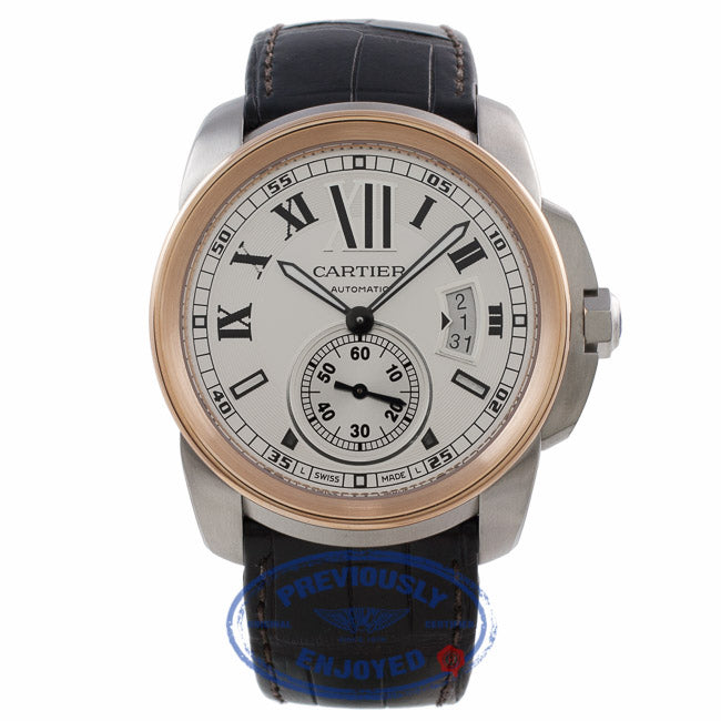 Cartier Calibre 42MM 18k Rose Gold Stainless Steel silver Dial W7100039 U6V4N9 - Beverly Hills Watch Company Watch Store