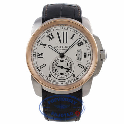 Cartier Calibre 42MM 18k Rose Gold Stainless Steel silver Dial W7100039 U6V4N9 - Beverly Hills Watch Company Watch Store