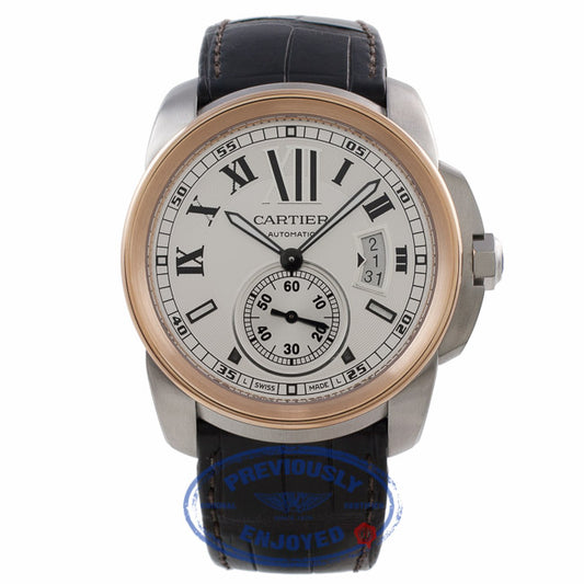 Cartier Calibre 42MM 18k Rose Gold Stainless Steel silver Dial W7100039 U6V4N9 - Beverly Hills Watch Company Watch Store