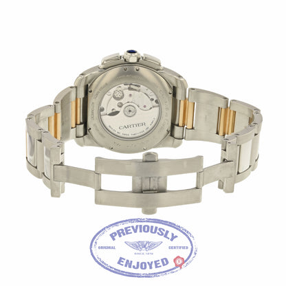 Cartier Calibre Chronograph 42MM Stainless and Rose Gold Watch W7100042 VC39AR - Beverly Hills Watch Company