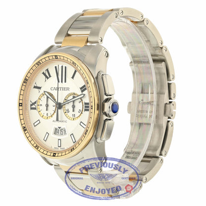 Cartier Calibre Chronograph 42MM Stainless and Rose Gold Watch W7100042 VC39AR - Beverly Hills Watch Company