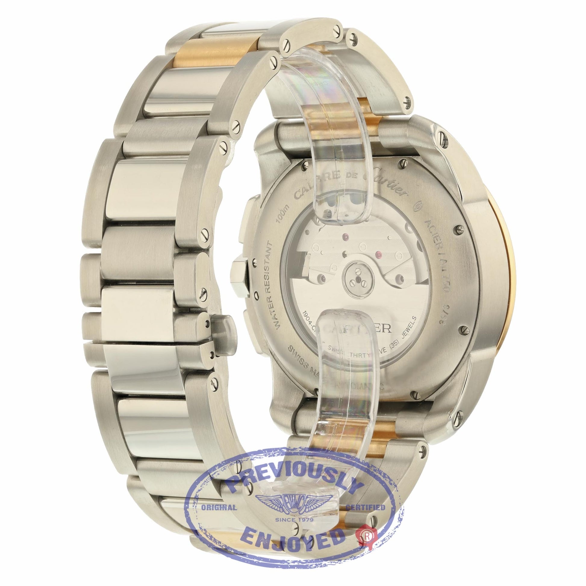 Cartier Calibre Chronograph 42MM Stainless and Rose Gold Watch W7100042 VC39AR - Beverly Hills Watch Company