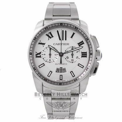 Cartier Calibre De Cartier Chronograph 42MM Stainless Steel Silver Dial W7100045 P21YZA - Beverly Hills Watch Company Watch Store