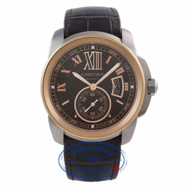 Cartier Calibre 42MM 18k Rose Gold Stainless Steel Chocolate Dial W7100051 090717 - Beverly Hills Watch Company Watch Store