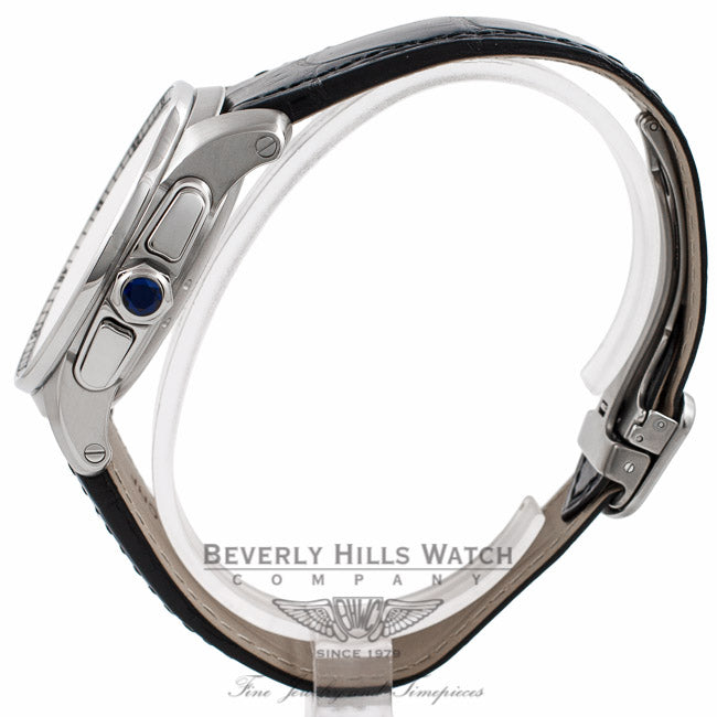 Cartier Calibre De Cartier Chronograph 42MM Stainless Steel Silver Dial Black Alligator Strap W7100046 RGSXNJ - Beverly Hills Watch Company Watch Store