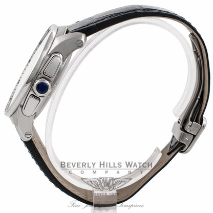 Cartier Calibre De Cartier Chronograph 42MM Stainless Steel Silver Dial Black Alligator Strap W7100046 RGSXNJ - Beverly Hills Watch Company Watch Store