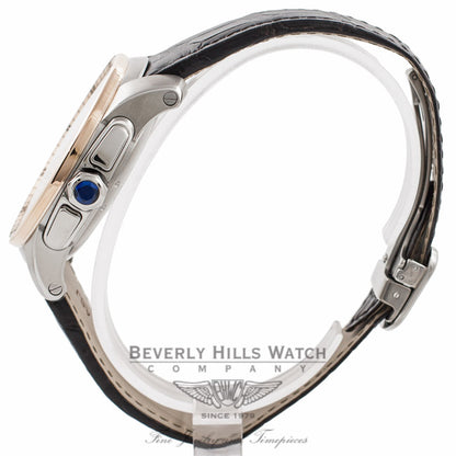 Cartier Calibre De Cartier Chronograph 42MM Stainless Steel 18k Rose Gold Bezel Silver Dial Brown Alligator Strap W7100043 5FYTV3 - Beverly Hills Watch Company