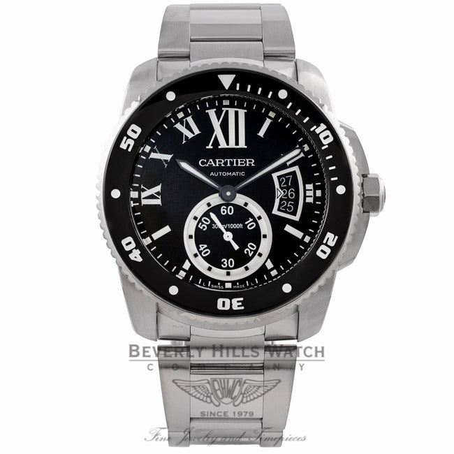 Cartier Calibre De Cartier Diver 42MM Stainless Steel Black Dial Automatic ADLC Bezel on Bracelet W7100057 M3V4CK - Beverly Hills Watch Company Watch Store