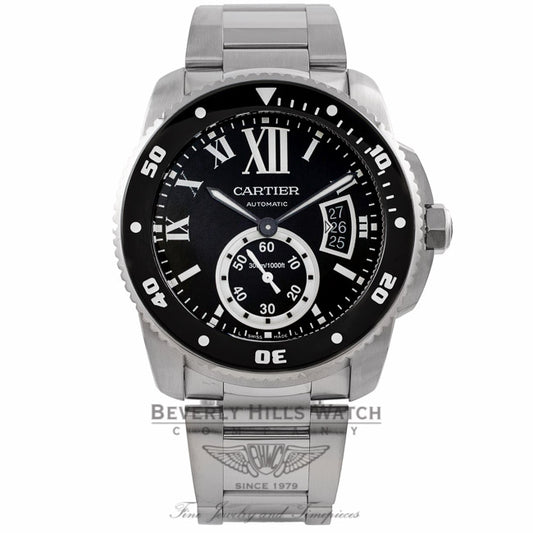 Cartier Calibre De Cartier Diver 42MM Stainless Steel Black Dial Automatic ADLC Bezel on Bracelet W7100057 M3V4CK - Beverly Hills Watch Company Watch Store