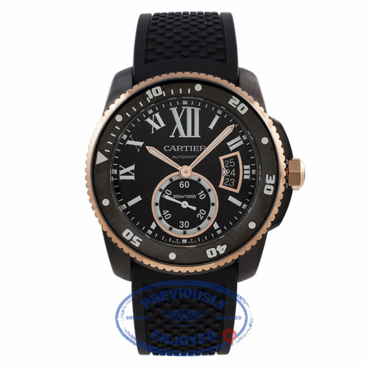 Cartier Calibre de Diver 42MM DCL Rose Gold Black Rubber Strap W2CA0004 L00809 - Beverly Hills Watch Company Watch Store