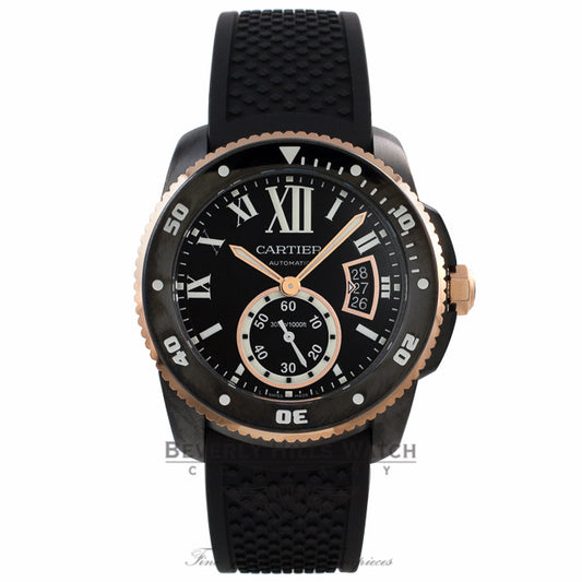 CALIBRE DE CARTIER CARBON DIVER WATCH 42 mm, Rose Gold , ADLC, rubber WSCA0006 DWEKUC - Beverly Hills Watch Company Watch Store