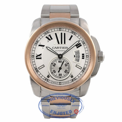 Cartier Calibre De Cartier 18k Rose Gold Stainless Steel Silver Dial W7100036 R1N8HZ - Beverly Hills Watch Company Watch Store