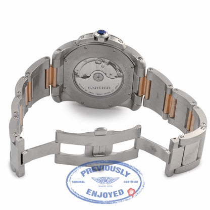 Cartier Calibre De Cartier 18k Rose Gold Stainless Steel Silver Dial W7100036 R1N8HZ - Beverly Hills Watch Company Watch Store