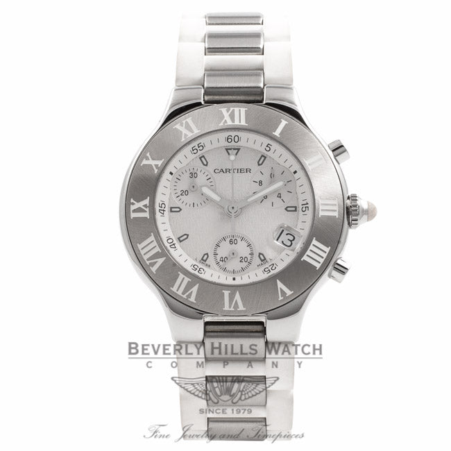 Cartier Must 21 Chronoscaph Ladies Watch White Rubber Strap W10184U2 Beverly Hills Watch Company Watches