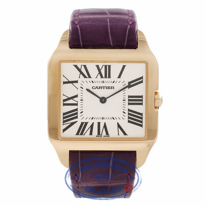 Cartier Santos Dumont 18kt Yellow Gold Purple Alligator Strap W2008751 LJ03A9 - Beverly Hills Watch Store