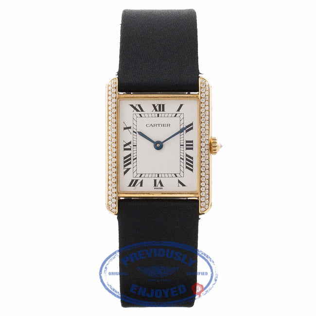 Cartier Gents Tank Louis Diamonds 18K Yellow Gold Case Satin strap 810523743 15714 - Beverly Hills Watch Store