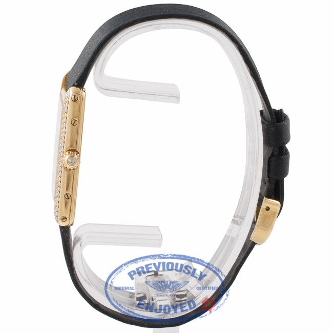 Cartier Gents Tank Louis Diamonds 18K Yellow Gold Case Satin strap 810523743 15714 - Beverly Hills Watch Store