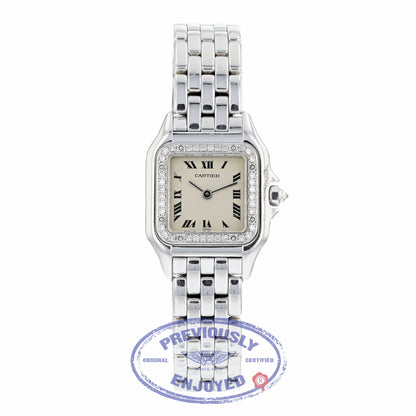 Cartier Panthere Ladies White Gold Diamond Bezel White Dial WF3091F3 2MPT13 - Beverly Hills Watch Company