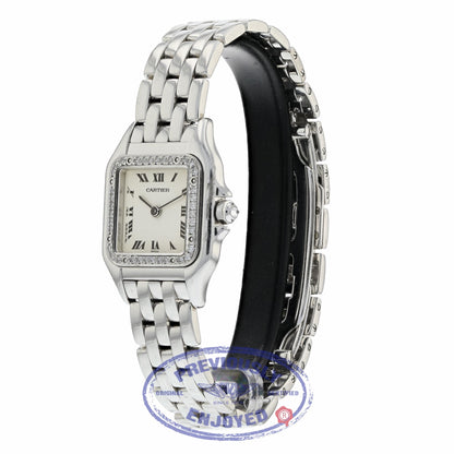 Cartier Panthere Ladies White Gold Diamond Bezel White Dial WF3091F3 2MPT13 - Beverly Hills Watch Company