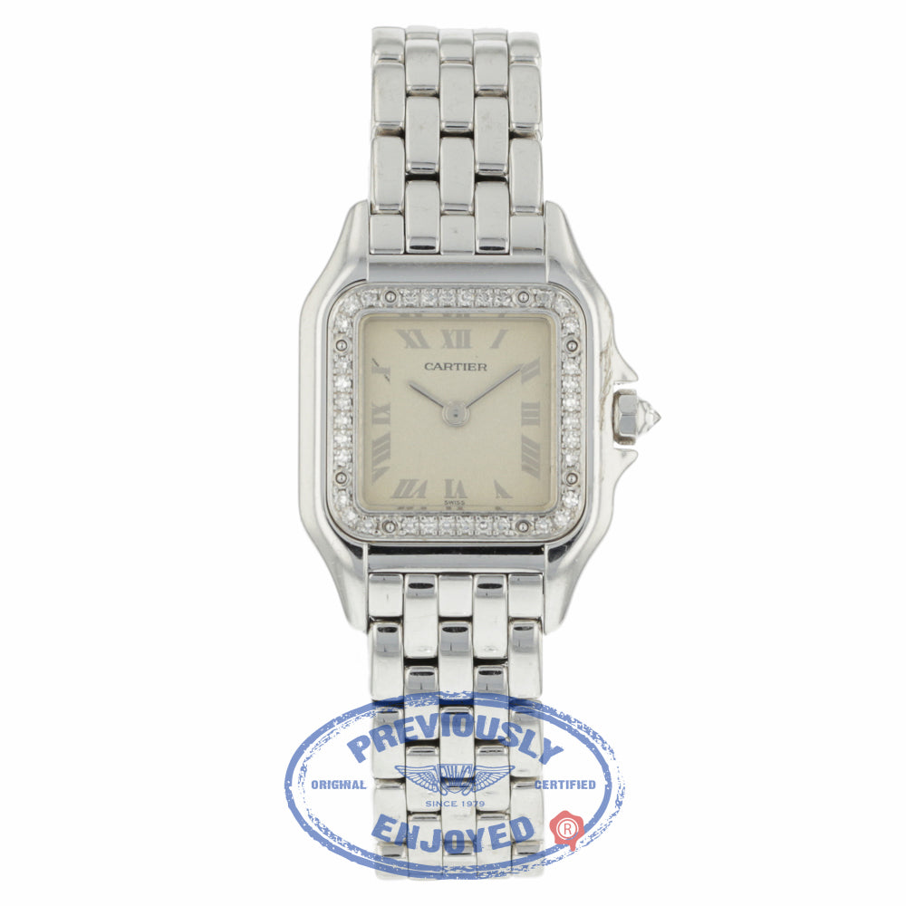 Cartier Panthere Ladies White Gold Diamond Bezel White Dial WF3091F3 2MPT13 - Beverly Hills Watch Company