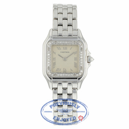 Cartier Panthere Ladies White Gold Diamond Bezel White Dial WF3091F3 2MPT13 - Beverly Hills Watch Company