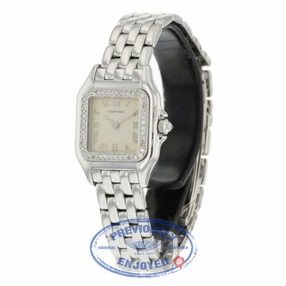 Cartier Panthere Ladies White Gold Diamond Bezel White Dial WF3091F3 2MPT13 - Beverly Hills Watch Company