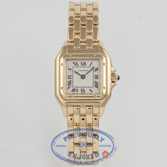 Cartier Panthere Yellow Gold Bracelet White Roman Numeral Dial Ladies Watch W25022B9 Beverly Hills Watch Company Watch Store