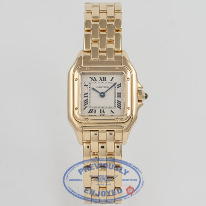Cartier Panthere Yellow Gold Bracelet White Roman Numeral Dial Ladies Watch W25022B9 Beverly Hills Watch Company Watch Store