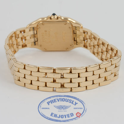 Cartier Panthere Yellow Gold Bracelet White Roman Numeral Dial Ladies Watch W25022B9 Beverly Hills Watch Company Watch Store