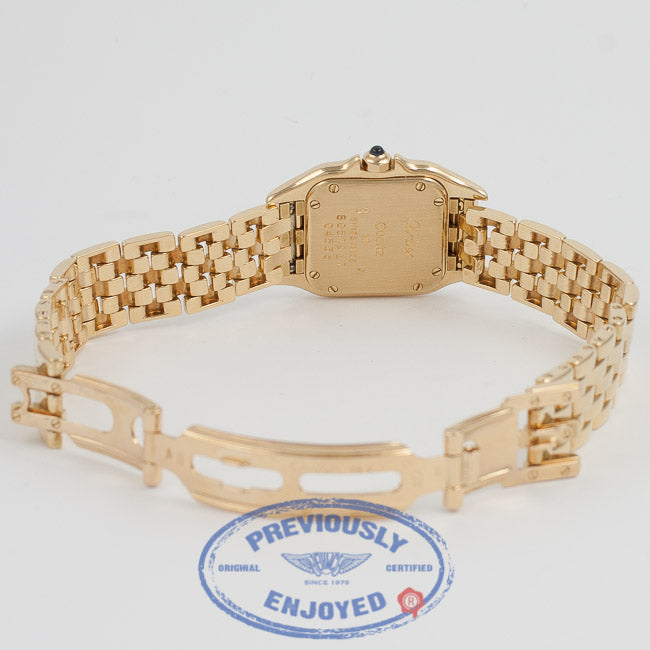 Cartier Panthere Yellow Gold Bracelet White Roman Numeral Dial Ladies Watch W25022B9 Beverly Hills Watch Company Watch Store