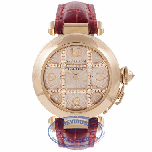 Cartier Pasha 18K Rose Gold Diamond Grid Silver Giouche Dial 2620 PVA8XK - Beverly Hills Watch Store
