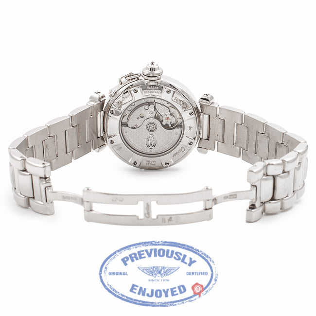 Cartier Pasha 32MM 18k White Gold Silver Dial Diamond Bezel Diamond Crown WJ1116M9 UYXSYX - Beverly Hills Watch Company Watch Store