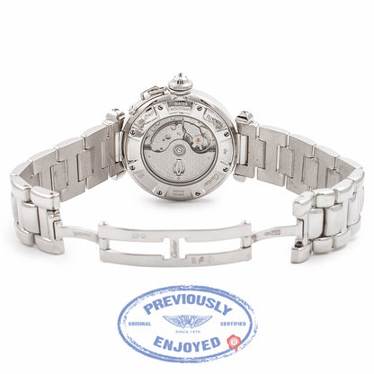 Cartier Pasha 32MM 18k White Gold Silver Dial Diamond Bezel Diamond Crown WJ1116M9 UYXSYX - Beverly Hills Watch Company Watch Store