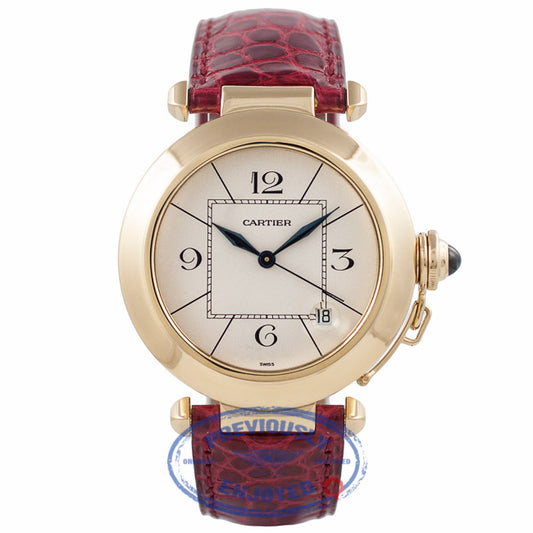 Cartier Pasha 38MM 18k Yellow Gold White Dial Pink Alligator Strap Circa 1986 KEC54J - Beverly Hills Watch Company Watch Store