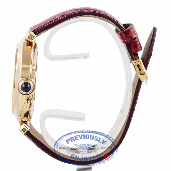 Cartier Pasha 38MM 18k Yellow Gold White Dial Pink Alligator Strap Circa 1986 KEC54J - Beverly Hills Watch Company Watch Store