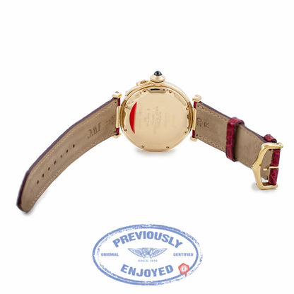 Cartier Pasha 38MM 18k Yellow Gold White Dial Pink Alligator Strap Circa 1986 KEC54J - Beverly Hills Watch Company Watch Store