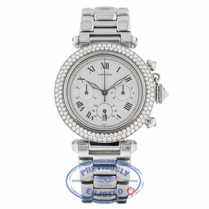 Cartier Pasha 38mm Chronograph 18k White Gold Customized Diamond Bezel R38WUH - Beverly Hills Watch Company