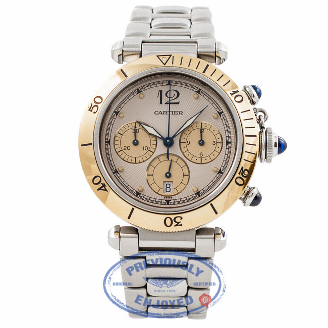 Cartier Pasha 38MM Chronograph 18K Yellow Gold Bezel Stainless Steel Bracelet 1032PASHA YM515U - Beverly Hills Watch Store