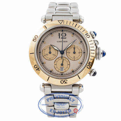 Cartier Pasha 38MM Chronograph 18K Yellow Gold Bezel Stainless Steel Bracelet 1032PASHA YM515U - Beverly Hills Watch Store