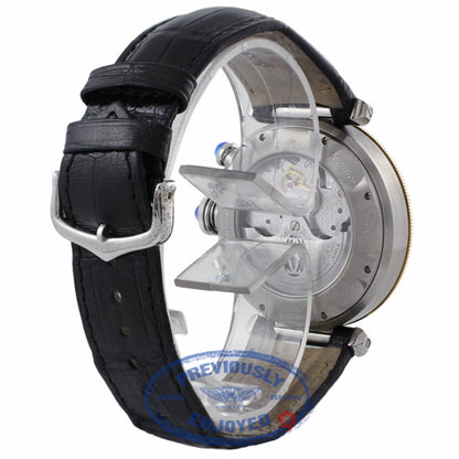 Cartier Pasha Stainless Steel Yellow Gold 38mm Chronograph Silver Dial Leather Strap 2113 H2LARH - Beverly Hills Watch Company