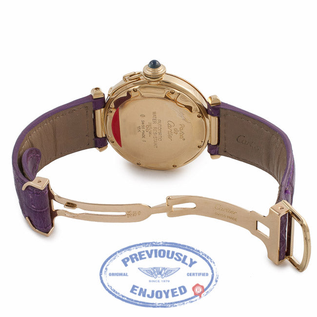 Cartier Pasha 38MM 18k Yellow Gold Automatic Purple Strap 1595 T7U8ZF - Beverly Hills Watch Company Watch Store