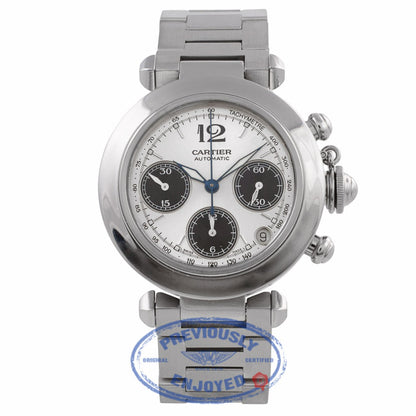 Cartier Pasha C Stainless Steel 35MM Silver Dial Black Subdials W31048M7 K0FLCW - Beverly Hills Watch Company Watch Store