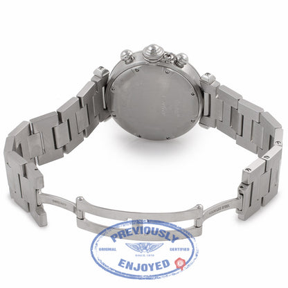 Cartier Pasha C Stainless Steel 35MM Silver Dial Black Subdials W31048M7 K0FLCW - Beverly Hills Watch Company Watch Store