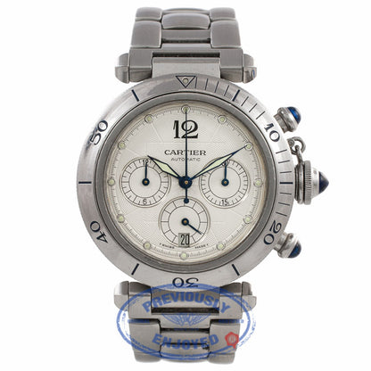 Cartier Pasha Stainless Steel 38mm Automatic Chronograph White Dial Bracelet W31030H3 1JYDE9 - Beverly Hills Watch Company Watch Store