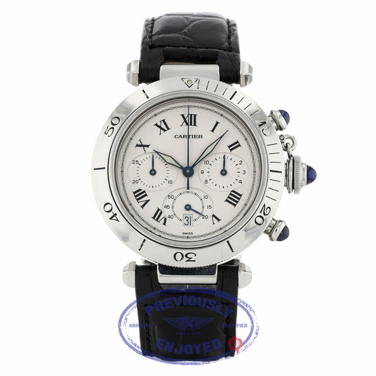 Cartier Pasha Chronograph Stainless Steel 38mm Ivory Dial 1050 779XCJ - Beverly Hills Watch